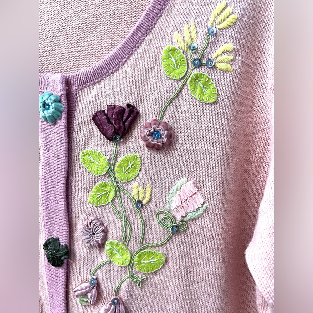 Storybook Knits Knit Pastel Floral Embroidered Pink P… Gem